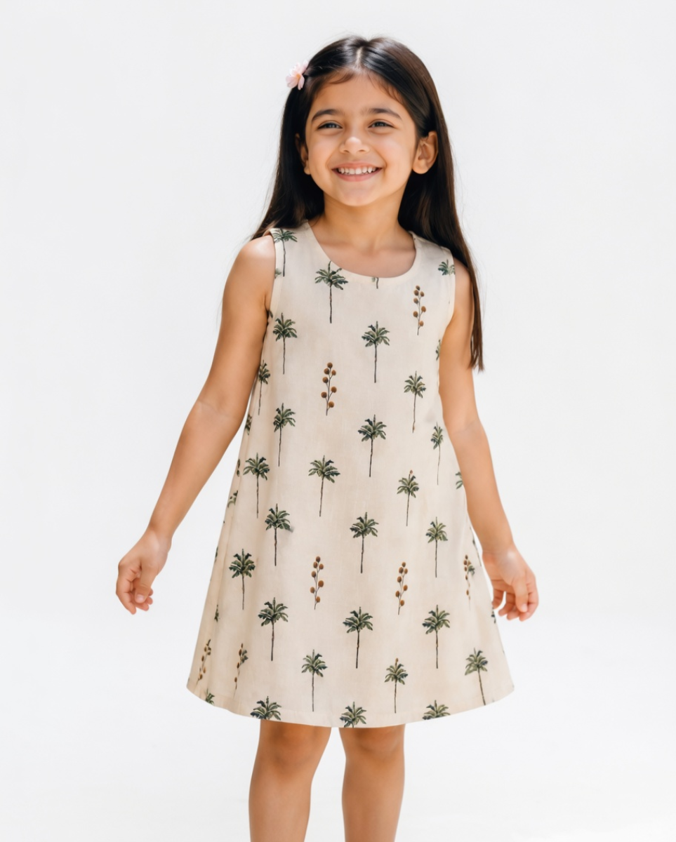 Picture of Sleeveless Palm Tree Print A-Line Dress
