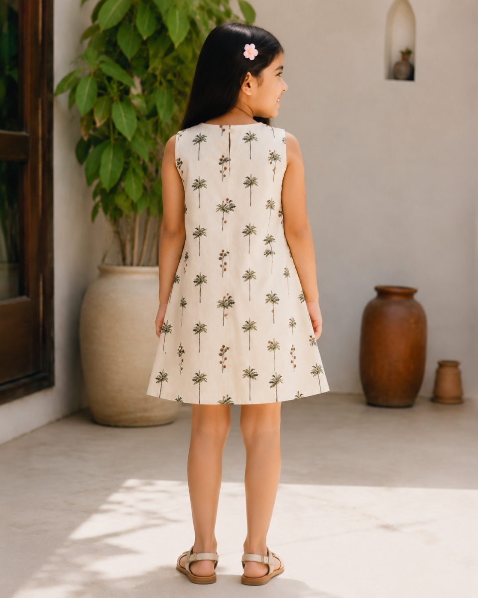 Picture of Sleeveless Palm Tree Print A-Line Dress