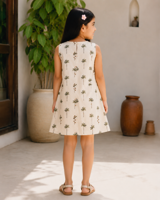 Picture of Sleeveless Palm Tree Print A-Line Dress