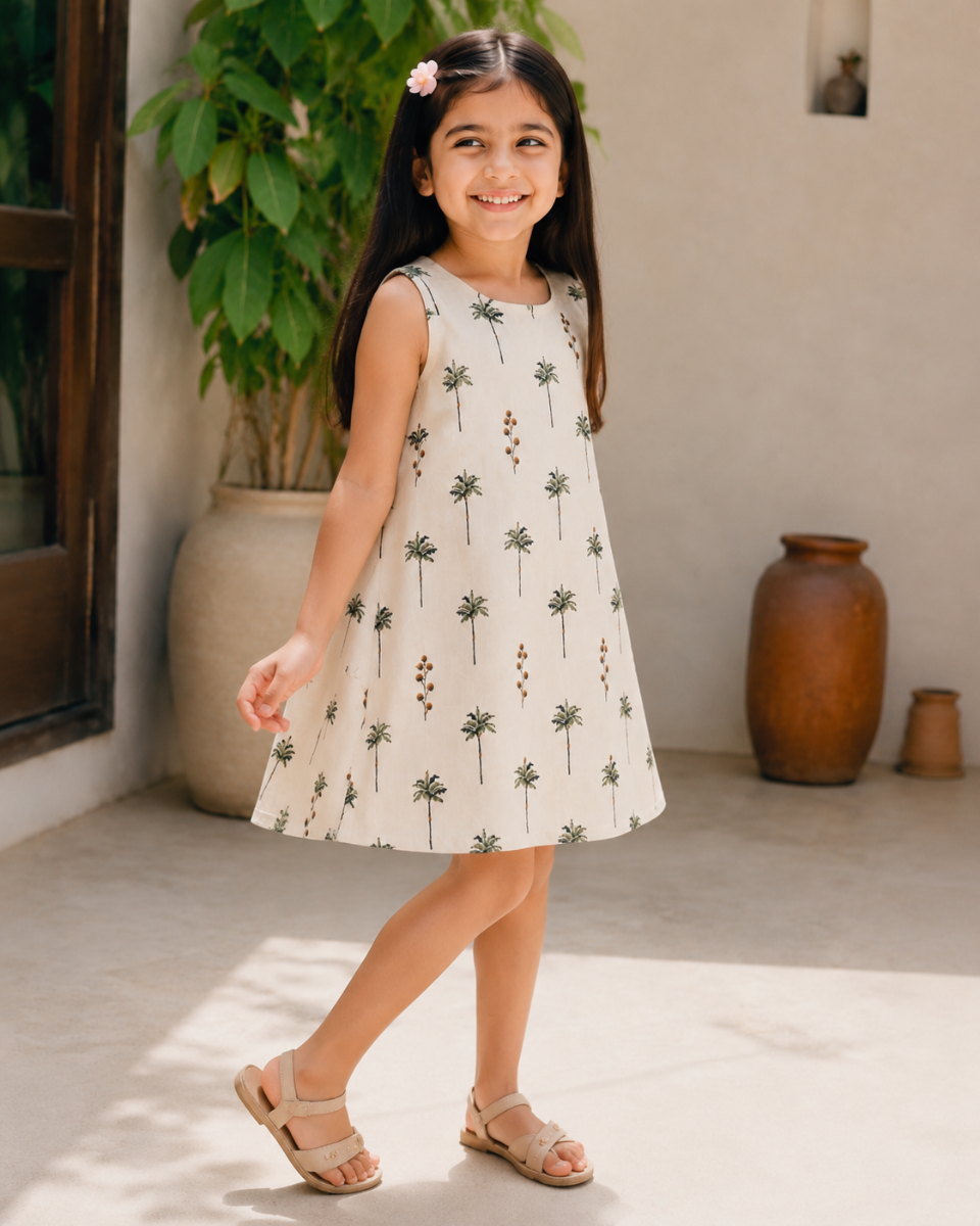 Picture of Sleeveless Palm Tree Print A-Line Dress