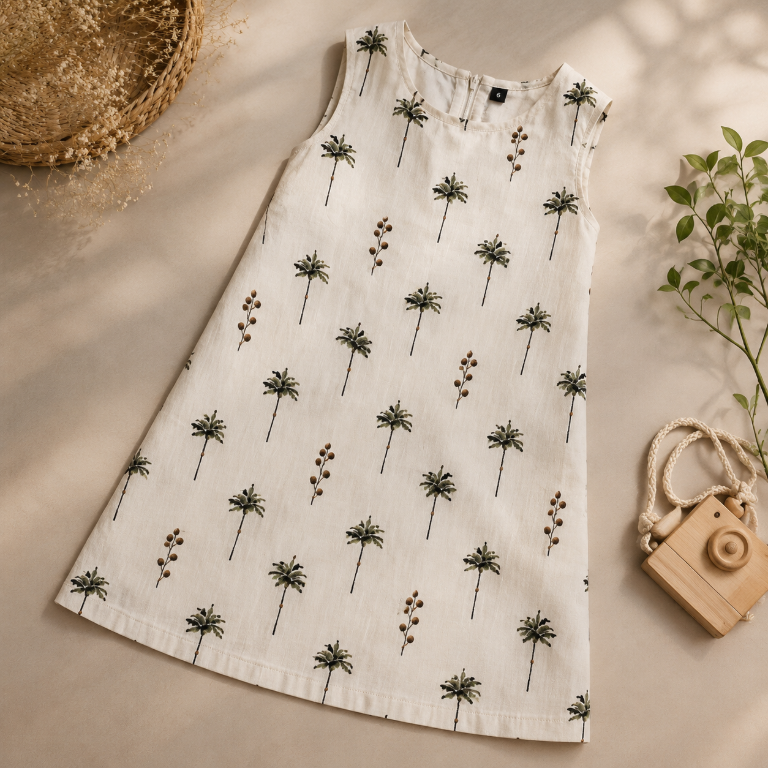 Picture of Sleeveless Palm Tree Print A-Line Dress