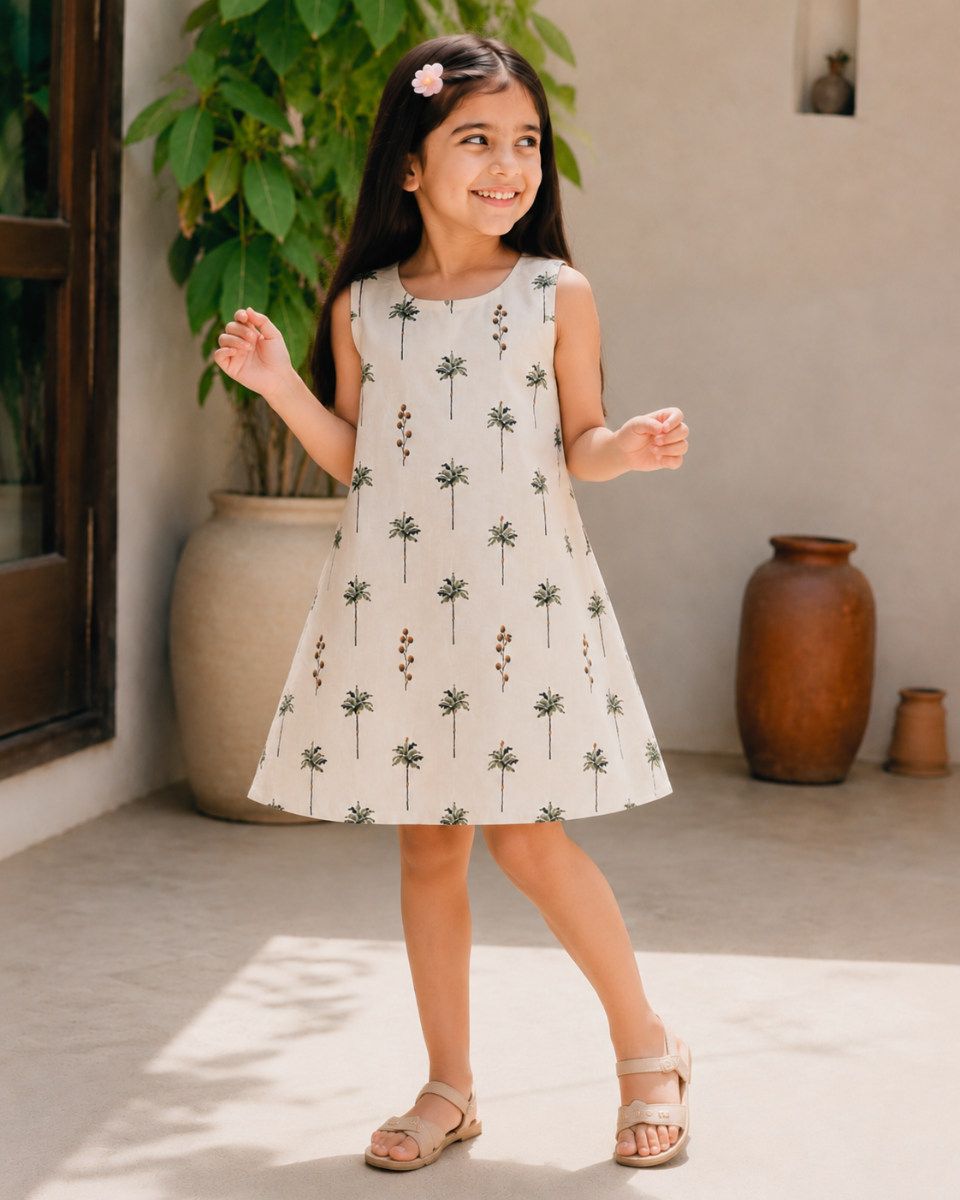 Picture of Sleeveless Palm Tree Print A-Line Dress