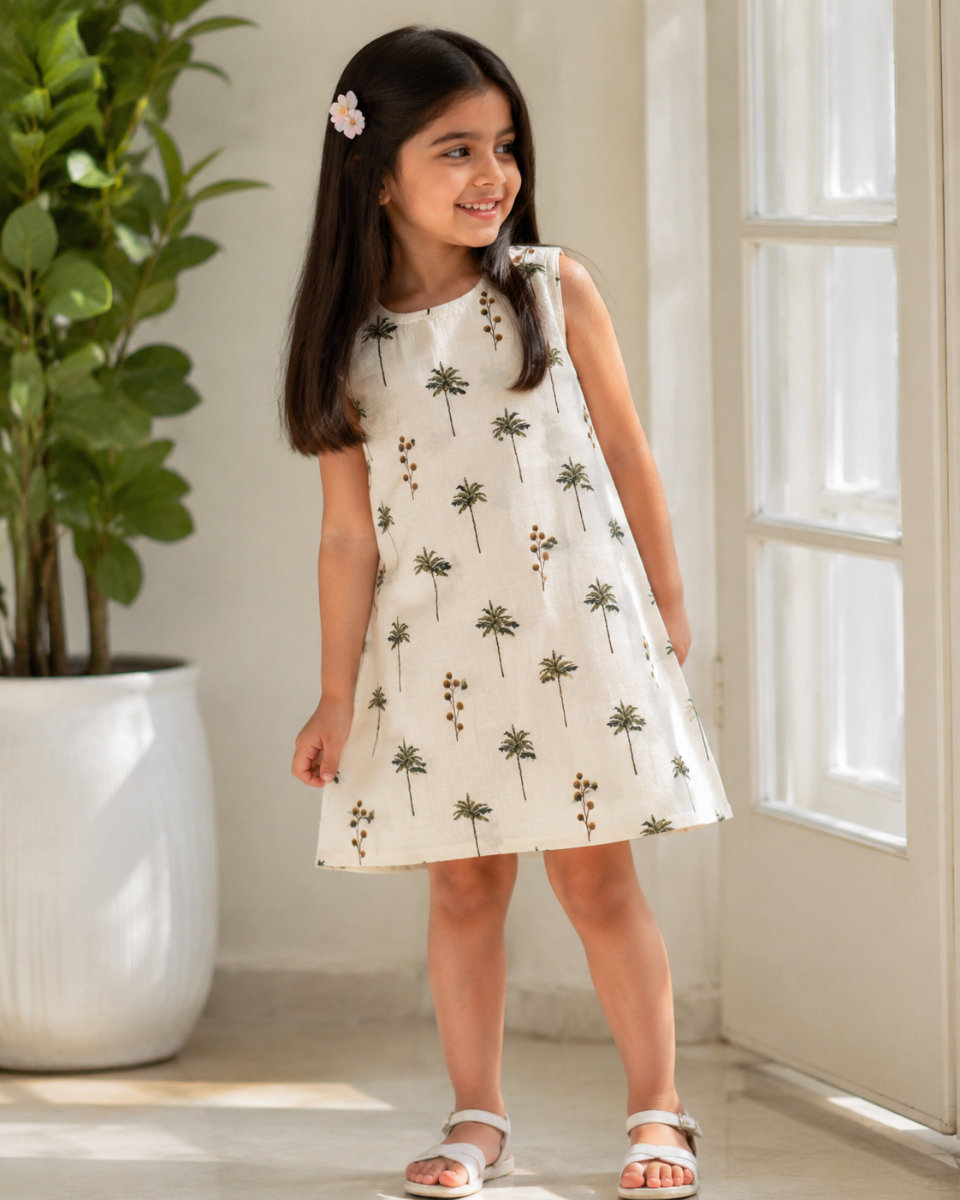 Picture of Sleeveless Palm Tree Print A-Line Dress