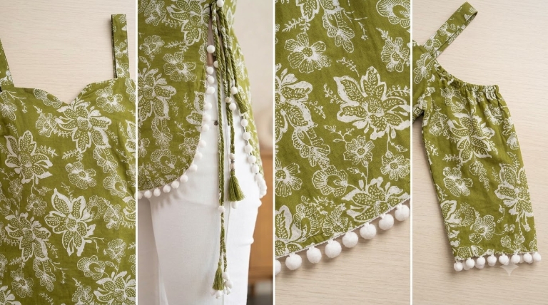 Picture of Olive Green Floral Cold Shoulder Tunic