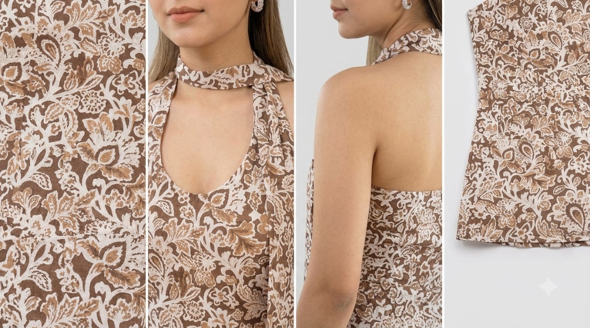 Picture of Brown Floral Digital Print Halter Top