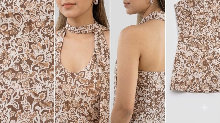 Picture of Brown Floral Digital Print Halter Top