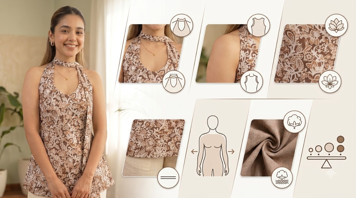 Picture of Brown Floral Digital Print Halter Top