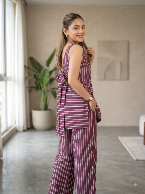 Picture of Maroon Striped Sleeveless Co-Ord Set