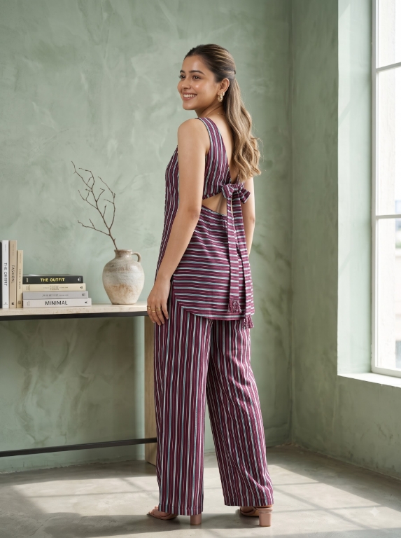Picture of Maroon Striped Sleeveless Co-Ord Set