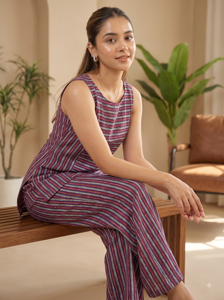 Picture of Striped Sleeveless Top Wide-Leg Pants Set