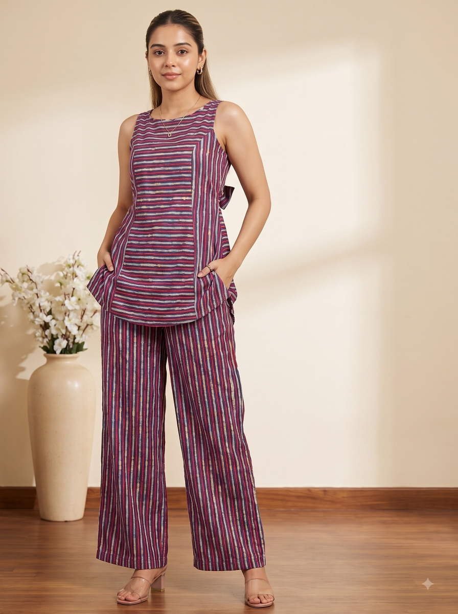 Picture of Striped Sleeveless Top Wide-Leg Pants Set