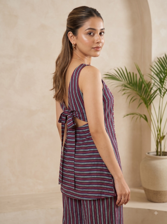 Picture of Striped Sleeveless Top Wide-Leg Pants Set