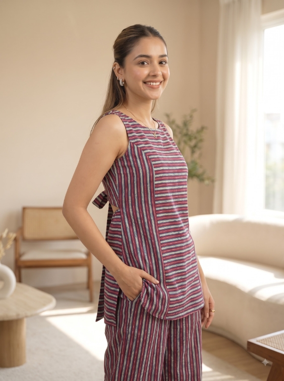 Picture of Striped Sleeveless Top Wide-Leg Pants Set