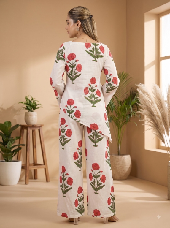 Picture of White Printed Square Neck Co-Ord Set