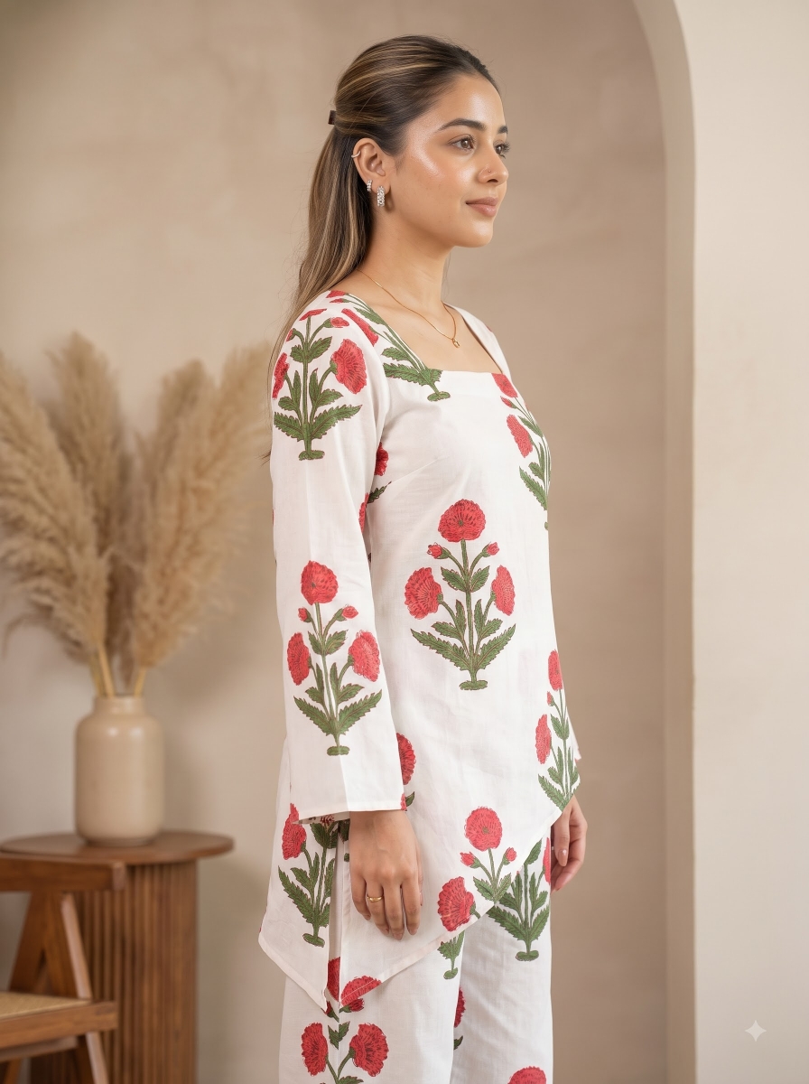 Picture of White Printed Square Neck Co-Ord Set