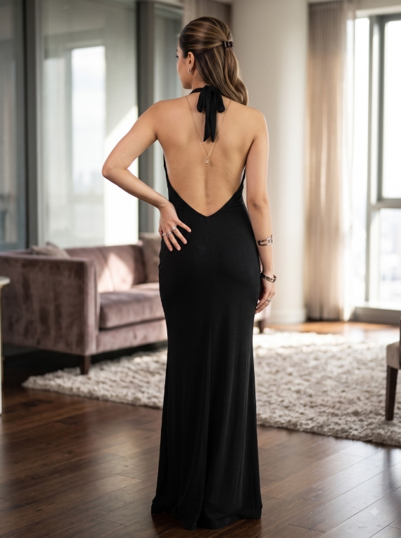 Picture of Black Halter Neck Backless Maxi Dress