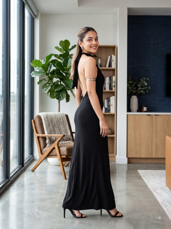 Picture of Black Halter Neck Backless Maxi Dress