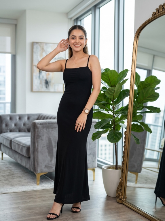 Picture of Black Spaghetti Strap Bodycon Maxi Dress