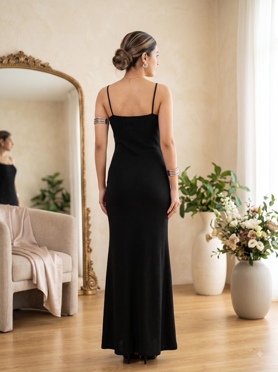 Picture of Black Spaghetti Strap Bodycon Maxi Dress