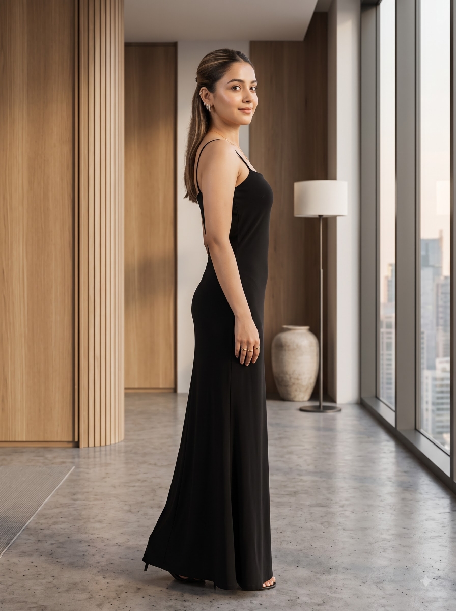 Picture of Black Spaghetti Strap Bodycon Maxi Dress