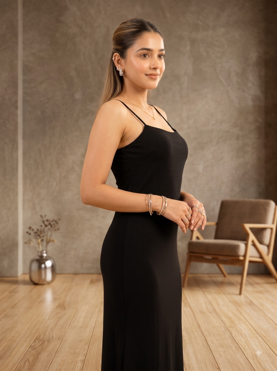 Picture of Black Spaghetti Strap Bodycon Maxi Dress