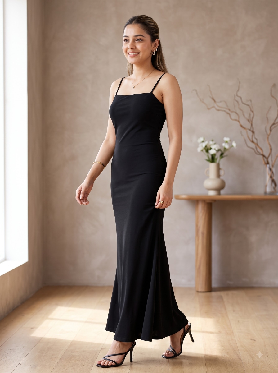 Picture of Black Spaghetti Strap Bodycon Maxi Dress