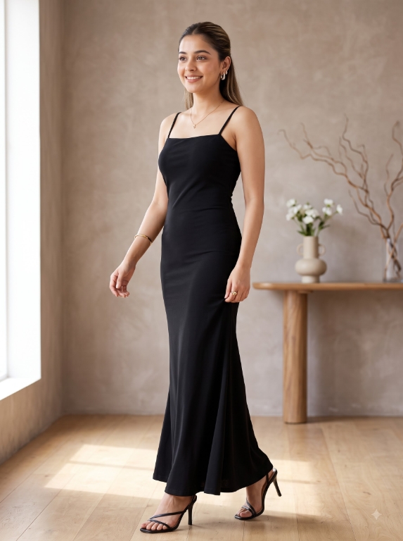 Picture of Black Spaghetti Strap Bodycon Maxi Dress
