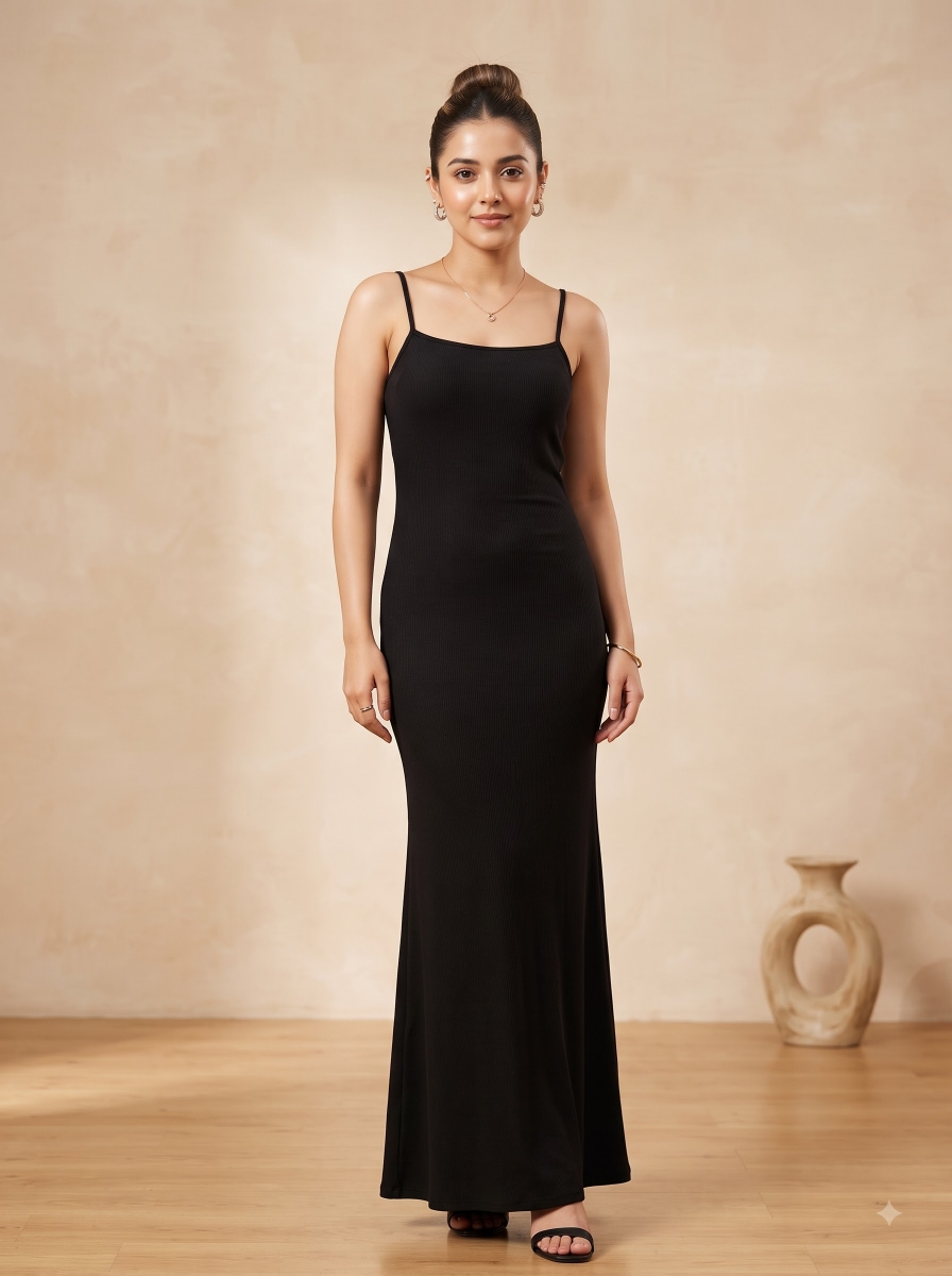 Picture of Black Spaghetti Strap Bodycon Maxi Dress