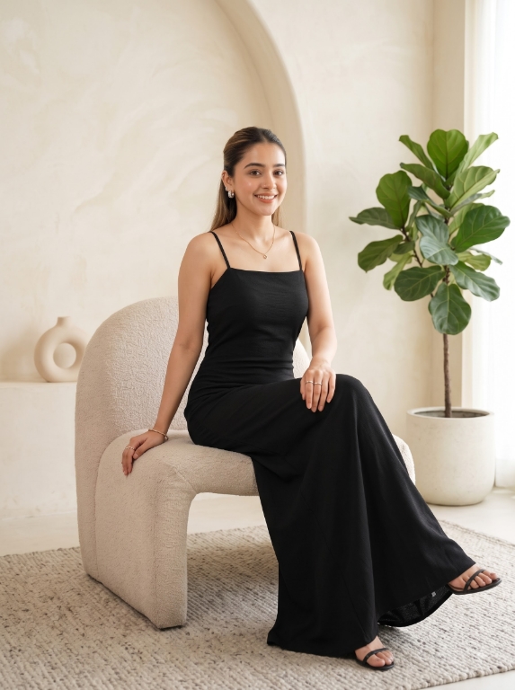 Picture of Black Spaghetti Strap Bodycon Maxi Dress