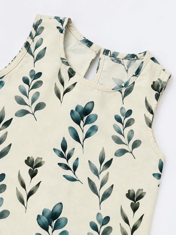 Picture of Sleeveless Botanical Leaf Print A-Line Dress