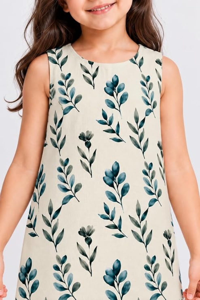 Picture of Sleeveless Botanical Leaf Print A-Line Dress