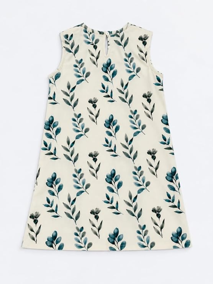 Picture of Sleeveless Botanical Leaf Print A-Line Dress