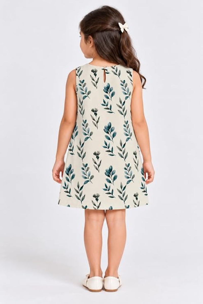 Picture of Sleeveless Botanical Leaf Print A-Line Dress
