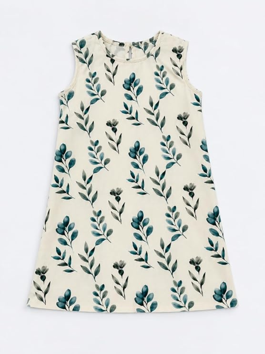 Picture of Sleeveless Botanical Leaf Print A-Line Dress