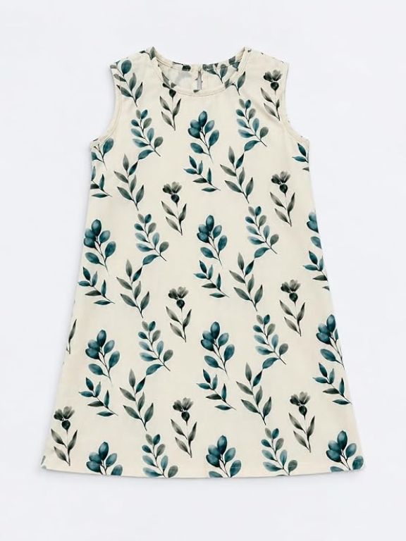 Picture of Sleeveless Botanical Leaf Print A-Line Dress