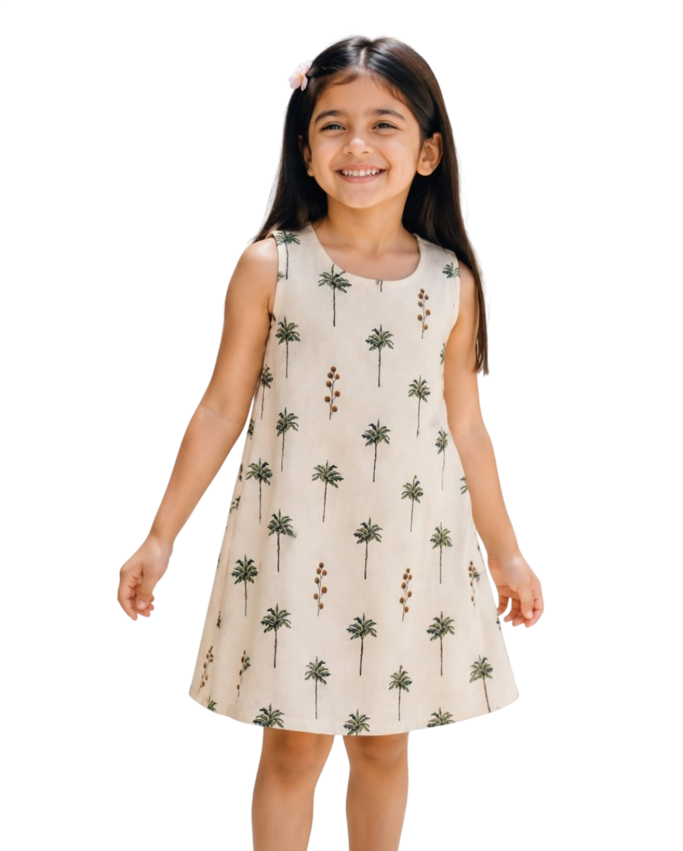 Picture of Sleeveless Palm Tree Print A-Line Dress